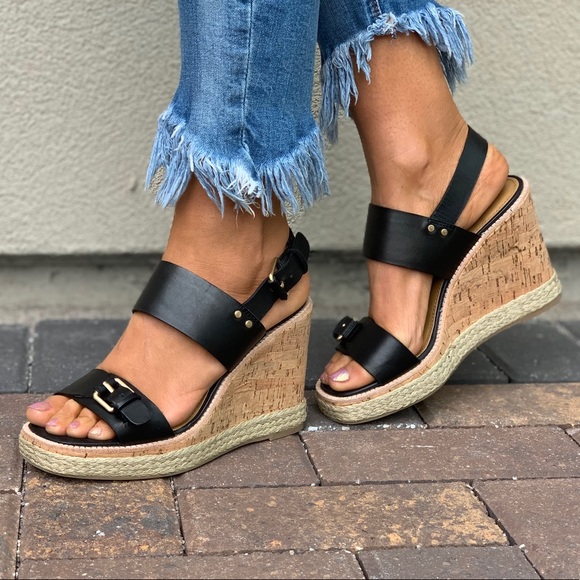 Anthropologie Shoes Leather Cork Espadrille Platform Wedge Sandal